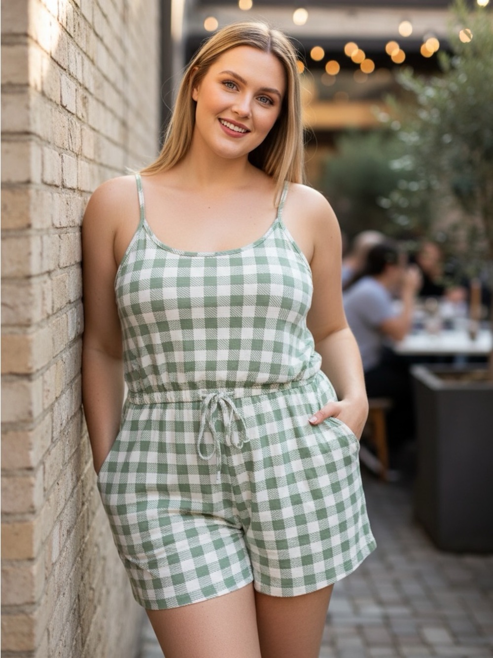 🫶🏻 Jolie and Joy Buttery Soft Light Green Gingham Romper